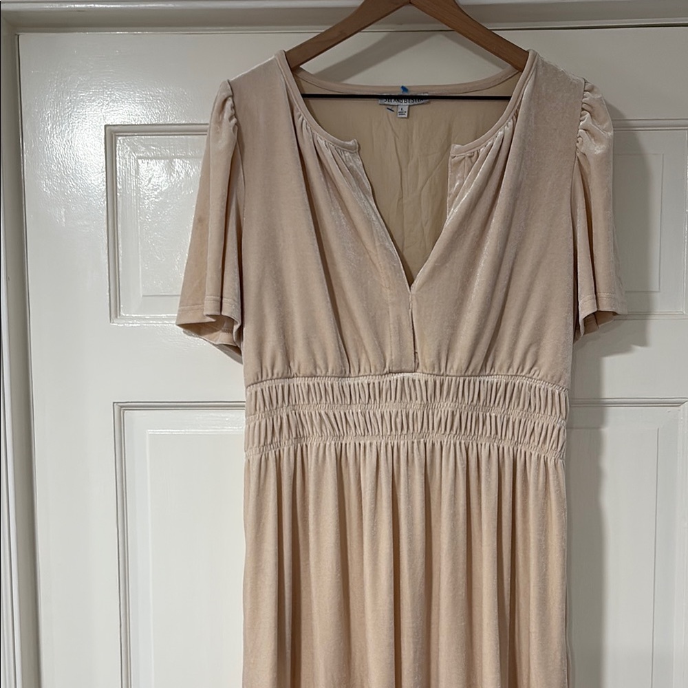 Classy Cream ruffled maxi velvet dress